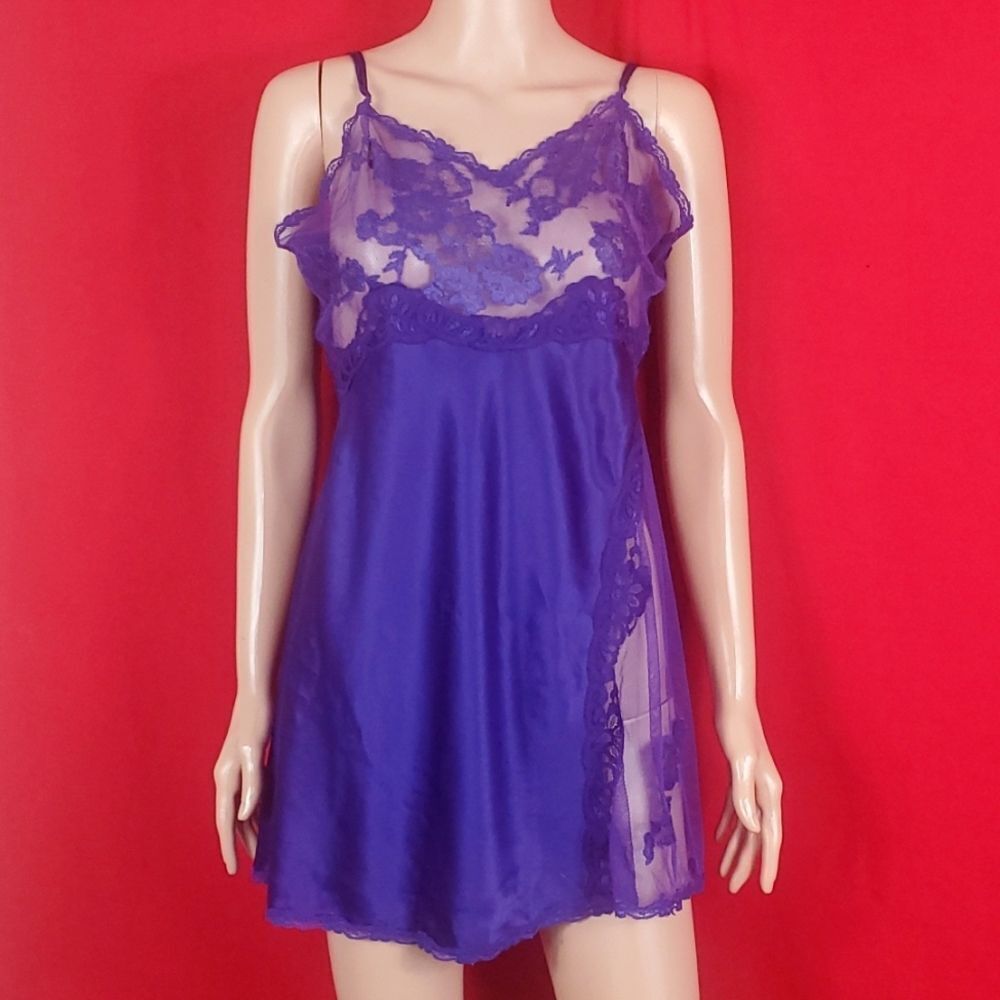 Victoria's Secret Gold Label Vintage 90s Lace Slip Mini Dress Purple‎ Size Large